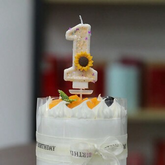 1 pièce Bougie décorative pour gâteau faite à la main, bougie en forme de chiffre créative de 0 à 9, bougie d'anniversaire, décoration de fleurs de tournesol, bougie pour fête pour créer une ambiance, Noël