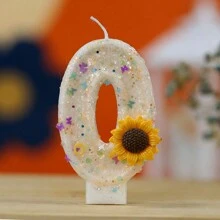 1 pieza Vela decorativa de pastel hecha a mano Vela en forma de dígitos del 0 al 9 Vela de cumpleaños Velas con decoración de flores girasoles para crear ambiente, Navidad