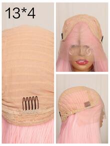 Màu hồng 180% Mật độ 13*4 Sợi tổng hợp Tóc giả phía trước Lace Dài Thẳng Ren Tóc giả Đối với phụ nữ Thông gió Chất xơ Hằng ngày Tóc giả 26inch - Hồng - Xem 10