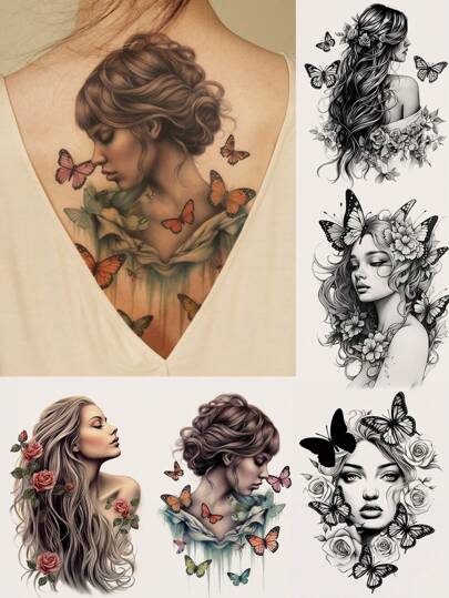 STARTTOOS 美麗個性化的花朵和蝴蝶圖案身體暫時性刺青貼紙,適用於女性,適用於手臂/胸部/腹部/背部
