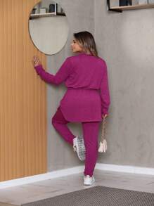 Women Two-Piece Outfits - 玫紅色 - 查看 2