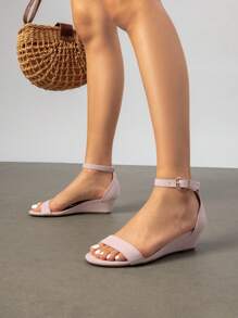 Women'S Wedge Sandals Open Toe Buckle Ankle Strap Comfortable Work Wedding Party Pumps Heel Sandals Dressy Summer Shoes - 粉色 - 查看 4