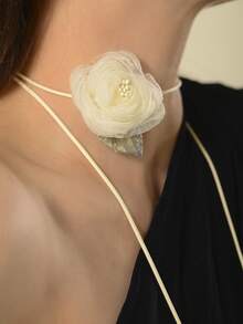 1條甜美女孩紫色網眼布花緞帶長項鍊 - 紫色 - 查看 5