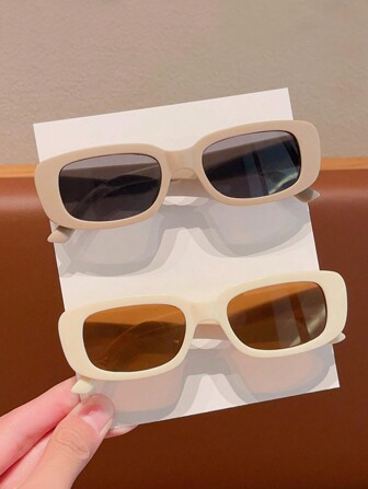 2 件装男孩女孩可爱时尚小方形儿童时尚眼镜，仅展示卡片，不发货