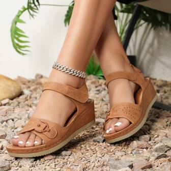 Casual Anti-Slip Bottom Sandals For Women With Cross-Border Car Line Rubber Stick Platform Heel Women's Shoes