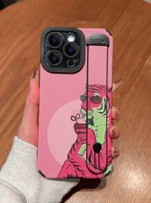 Funda de teléfono con correa 1 pieza con patrón de leopardo rosa, funda protectora de PU pintada anticaída compatible con iPhone - Multicolor - Ver 2