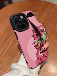Funda de teléfono con correa 1 pieza con patrón de leopardo rosa, funda protectora de PU pintada anticaída compatible con iPhone - Multicolor - Ver 1