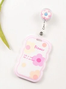 Süßer Cartoon rosa Blume einziehbarer Badge Aufroller mit Zugangskarte, Krankenhausausweis Länge 50cm, Foto ID Abdeckung, Ausweishalter, Kartenetui, Geschäftskartenhalter, Kreditkartenhalter, Ausweishalter, Damen