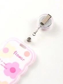 Süßer Cartoon rosa Blume einziehbarer Badge Aufroller mit Zugangskarte, Krankenhausausweis Länge 50cm, Foto ID Abdeckung, Ausweishalter, Kartenetui, Geschäftskartenhalter, Kreditkartenhalter, Ausweishalter, Damen