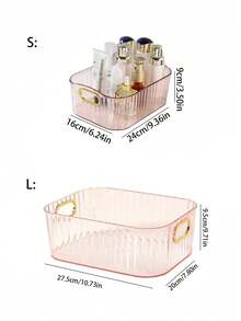 1pc Clear Desk Storage Box, Modern PET Double Handle Design Desktop Storage Basket For Home - Baby Pink - View 6