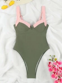 Polovedo Official Sexy V-Neck Black And White Splice Swimsuit