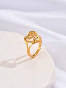 1只新款時尚極簡空心心形字母細節開口戒指,銅製,適用於女性,日常佩戴,生日禮物 - 戒指 - 查看 33