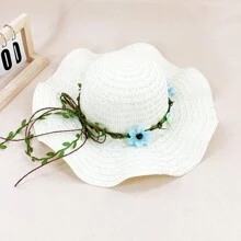 1pc Women's Flower Decorated Woven Straw Hat With Wide Brim And Adjustable Headband For Sun Protection, Suitable For Daily Outings, Beach, Vacation, Etc. Various Colors Available Boho Valentine's Day Valentines - Multicolor - View 5
