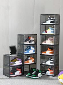 Black 2 Packs Plastic Shoe Box Stackable Shoe Container For Athletic Shoe Showcase, Space-Saving Entryway, Foldable Shoe Rack, Easy To Assemble, Side Opening Door, Fits Up To US Size 11 (Each Size: 34cm Length X 27cm Width X 27cm Height) - Black - View 6