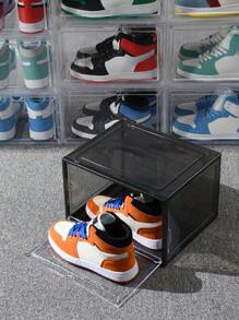 Black 2 Packs Plastic Shoe Box Stackable Shoe Container For Athletic Shoe Showcase, Space-Saving Entryway, Foldable Shoe Rack, Easy To Assemble, Side Opening Door, Fits Up To US Size 11 (Each Size: 34cm Length X 27cm Width X 27cm Height) - Black - View 7