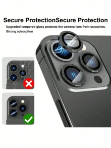 1組3D閃爍鑽石高清防刮玻璃相機鏡片貼膜，適用於蘋果15/15 Pro/ 15 Pro Max/ 14/ 13/ 12/ 11 手機鏡頭，黑色 - 黑色 - 查看 4