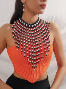 3pcs/Set Multilayer Beaded Design Woman Necklace With , Retro, Vacation Style