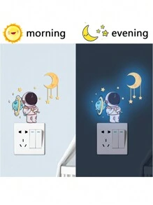 1/2/3/5 Stück Leuchtende Astronauten-Stern-Mond-Schalteraufkleber, Ramadan-Festival-Mondaufkleber, Leuchtende Wandaufkleber für Wohn- und Schlafzimmer, Geschenk zum Eid Mubarak, Eid-Dekorationsaufkleber - Blau - Übersicht 2