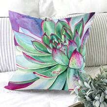 1pc Cactus Pattern Pillow Case, Fresh Oil Painting Style Square Pillow Cover, Suitable For Living Room, Bedroom Home Decoration, All Season Pillow Cover. Pillow Core Not Included. - Hot Pink - View 6