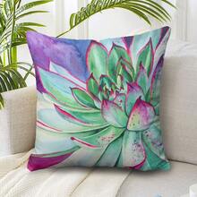 1pc Cactus Pattern Pillow Case, Fresh Oil Painting Style Square Pillow Cover, Suitable For Living Room, Bedroom Home Decoration, All Season Pillow Cover. Pillow Core Not Included. - Hot Pink - View 5