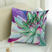 1pc Cactus Pattern Pillow Case, Fresh Oil Painting Style Square Pillow Cover, Suitable For Living Room, Bedroom Home Decoration, All Season Pillow Cover. Pillow Core Not Included. - Hot Pink - View 9