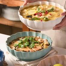 Creative Large Ceramic Bowl For Hot Pot And Noodles With Preserved Vegetables Or Fish, Suitable For Family Or Restaurant - Blue - View 3