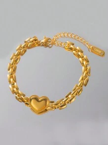 1 szt. Bransoletka z ciężkiego łańcuszka ze stali nierdzewnej w kolorze złotym, serce, modny codzienny dodatek do biżuterii, bez pudełka na prezent Walentynki, mama, matka, dzień matki, prezent - Złoto - Zobacz 2