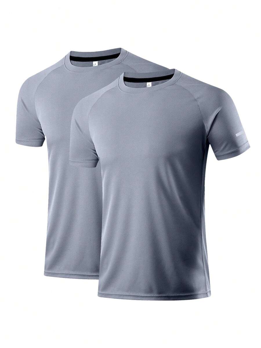 2pcs/Set Boyfriend Style Men's Casual Sports T-Shirt For Training, Running, Outdoors, With Quick Dry And High Elasticity Gym Clothes Boyfriend Style Men Basic T-Shirt