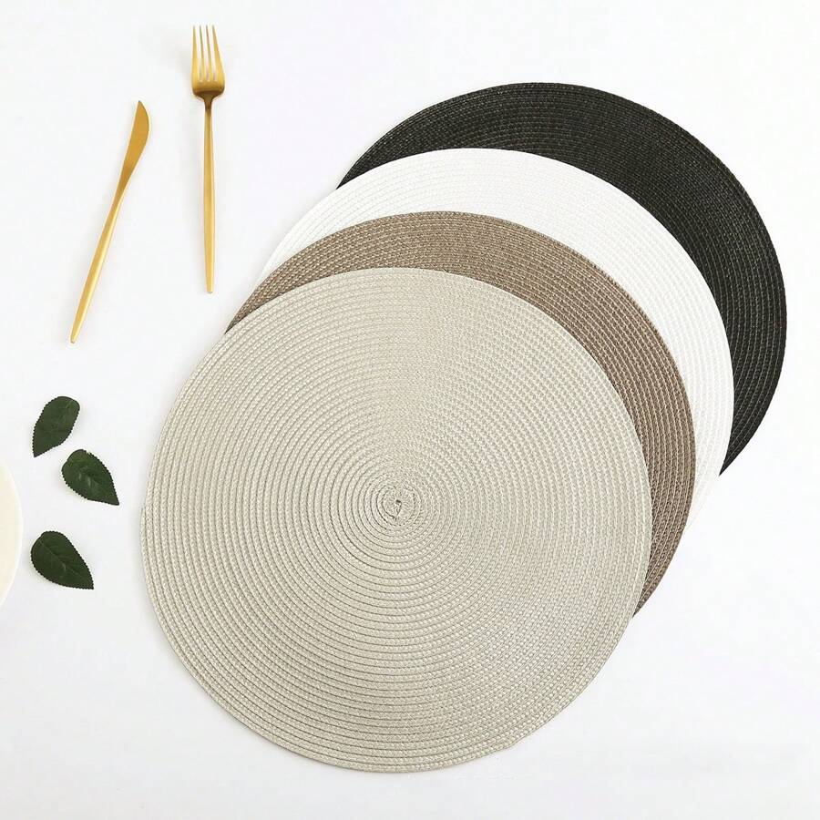 1pc Round Braided Placemats, Table Mats For Dining Tables, Woven Washable Non-Slip Place Mats For Decoration Picnic Blanket - Multicolor - View 1