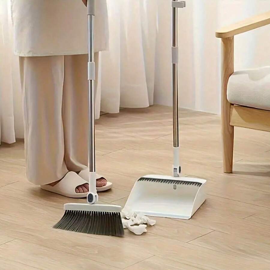 2pcs/Set Multifunctional Broom Dustpan Floor Brush Set Non-Stick Hair Extended Broom Magic Easy Sweeping Suitable For Office Home Kitchen Lobby,Kitchen,Kitchen Items,Cleaning,Kitchen Towel - White - View 1