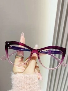 1 件女士新款不对称渐变猫眼眼镜框，时尚