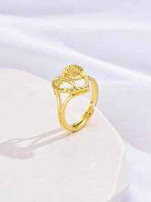 1只新款時尚極簡空心心形字母細節開口戒指,銅製,適用於女性,日常佩戴,生日禮物 - 戒指 - 查看 23