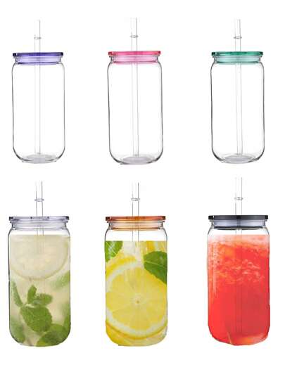 Vasos de plástico de 16 oz con tapas y pajitas, tapas de repuesto para vasos de café con forma de lata, taza de plástico transparente para beber con tapa y pajita linda | Vasos de plástico de 16 oz para fiestas, café, smoothies