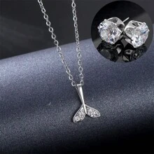 3 cái/bộ Thép không gỉ Đồ trang sức Qủa tặng Đối với Lễ hội , Đã Bao gồm Đuôi nàng tiên cá Vòng cổ mặt dây chuyền & Móng vuốt Hoa tai - Bạc - Xem 3