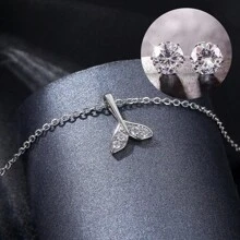 3 cái/bộ Thép không gỉ Đồ trang sức Qủa tặng Đối với Lễ hội , Đã Bao gồm Đuôi nàng tiên cá Vòng cổ mặt dây chuyền & Móng vuốt Hoa tai - Bạc - Xem 4