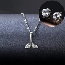 3 cái/bộ Thép không gỉ Đồ trang sức Qủa tặng Đối với Lễ hội , Đã Bao gồm Đuôi nàng tiên cá Vòng cổ mặt dây chuyền & Móng vuốt Hoa tai - Bạc - Xem 1