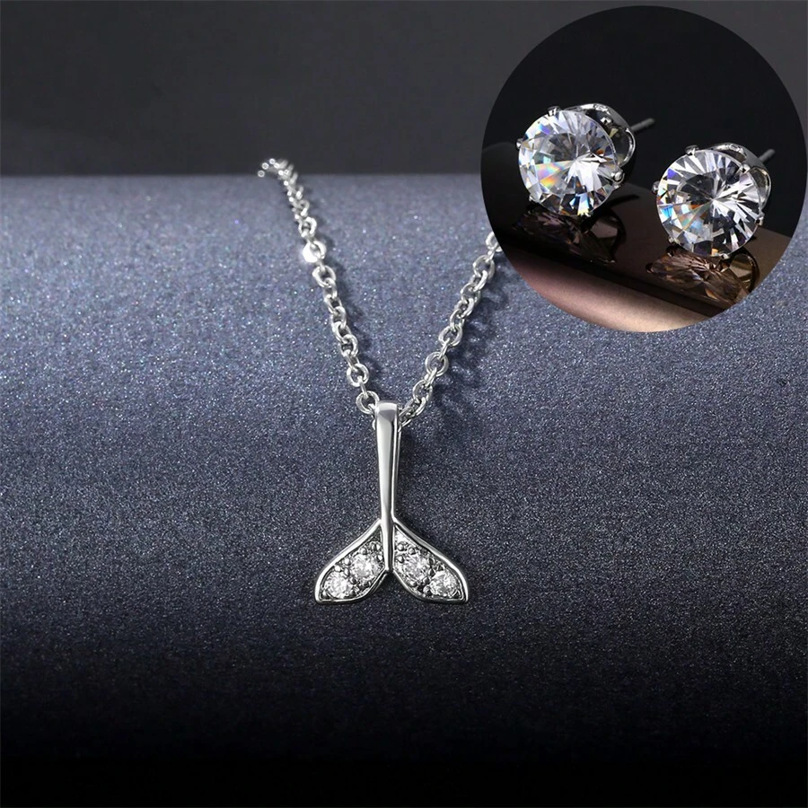 3 cái/bộ Thép không gỉ Đồ trang sức Qủa tặng Đối với Lễ hội , Đã Bao gồm Đuôi nàng tiên cá Vòng cổ mặt dây chuyền & Móng vuốt Hoa tai - Bạc - Xem 1