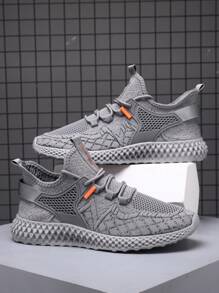 男士四季针织透气休闲运动跑步鞋，适合搭配牛仔裤和运动服 - 灰色 - 查看 3