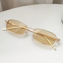 1 Cặp Kính Vuông Thời Trang Cho Nam Và Nữ, Kính Thời Trang Cho Du Lịch, Tiệc Tùng, Thích Hợp Để Đeo Hàng Ngày Và Mục Đích Trang Trí - Mảnh màu đen và xám khung vàng - Xem 4