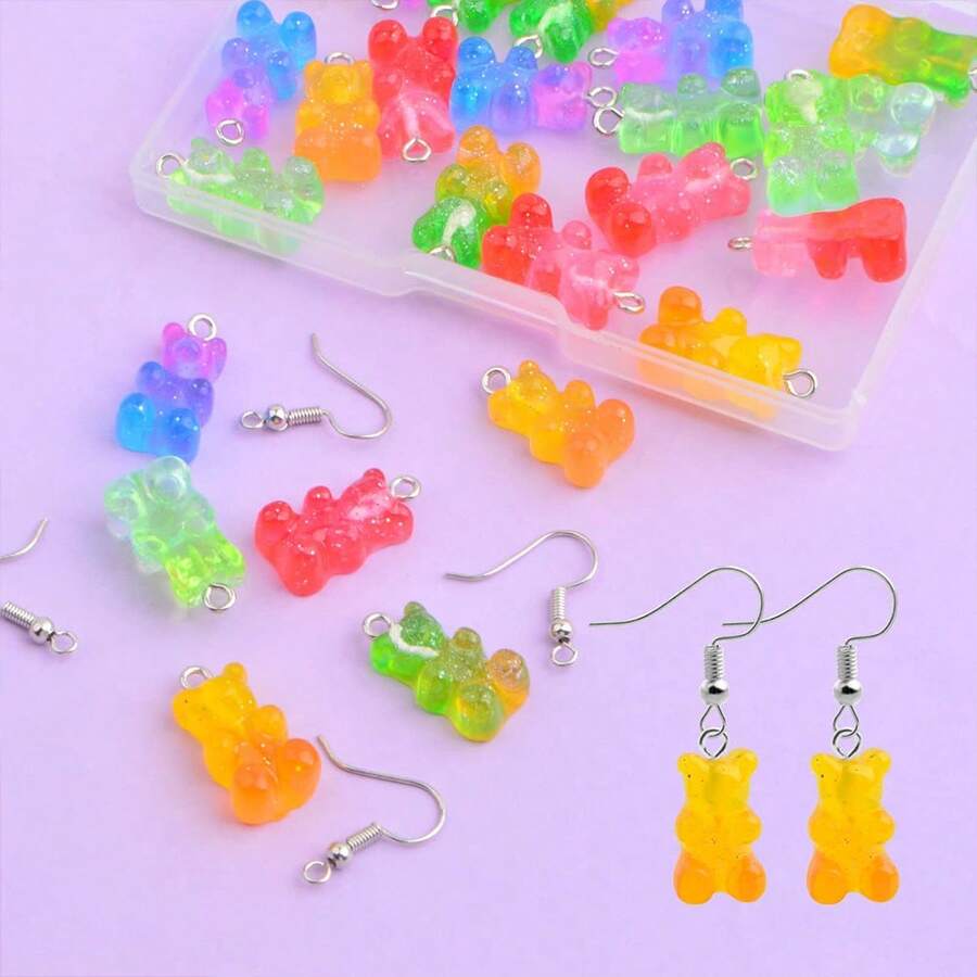 32入組可愛的樹脂漸變色熊形diy珠寶製作配件,適用於耳環、項鍊、腳鍊、手工藝品 - 彩色 - 查看 1