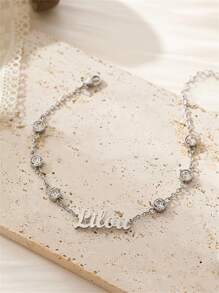 1 件带白钻的定制名字手链，个性化银质名字手链，送给女朋友的定制珠宝礼物，情人节礼物，伴娘礼物，圣诞节礼物，母亲节礼物，送给她的礼物 - 銀色 - 查看 5