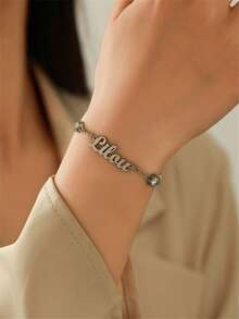 1 件带白钻的定制名字手链，个性化银质名字手链，送给女朋友的定制珠宝礼物，情人节礼物，伴娘礼物，圣诞节礼物，母亲节礼物，送给她的礼物 - 銀色 - 查看 4