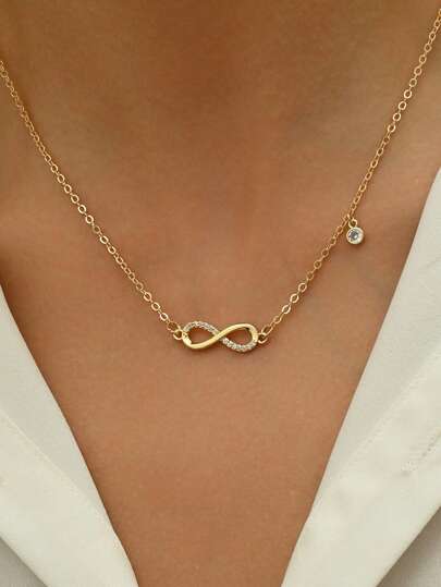 1pc Luxury Infinity Symbol Cubic Zirconia Inlaid Collarbone Chain Golden Women's Necklace