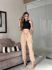 Women Pants - 米色 - 查看 4