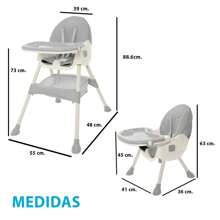 Silla Alta Periquera Bebe Mecedora 3 En 1 Ajustable Plegable - Gris Claro - Ver 6