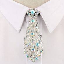 Street 1pc Metallic Tie Clip With Rhinestone Decoration, Men's Necktie For Wedding Dress Suit - Multicolor - View 7