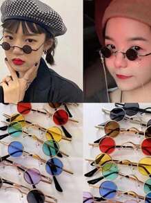 1pc Metal Mini Round Mirror, Quirky Niche Prop, Retro Fashion Glasses Suitable For Travel, Photo-Taking, Social Media Live, Personalized Decoration, Costume Party, Music Festival For Summer Beach Vacation,Outdoor,Travel - Red - View 6