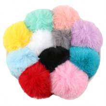 4pcs Lông thỏ Pompom Những quả bóng 8cm Với Đàn hồi Ban nhạc Nhân tạo lông tơ Mềm mại DIY Pom Poms Thủ công Quần áo May vá Thủ công mỹ nghệ Quân nhu - Màu vàng - Xem 2