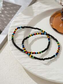 2入組波希米亞手工小珠子腳鏈,女士度假/派對配件