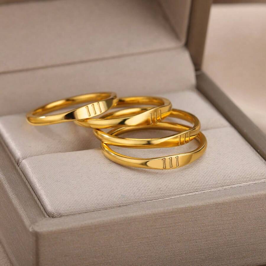 Stainless Steel 444 555 666 777 Angel Number Rings For Women Tiny Angel Number Finger Ring Aesthetic Christmas Jewelry - Yellow Gold - View 1